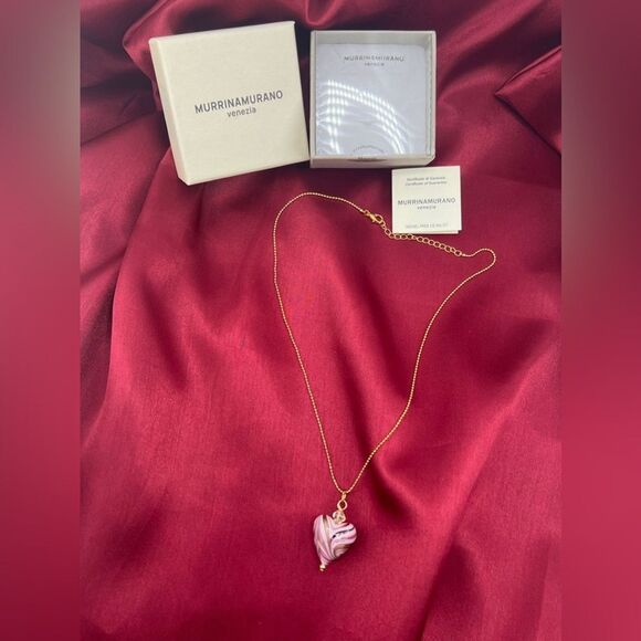 Murrina Murano Venezia Pink Swirl Heart Pendant Necklace - Picture 4 of 6